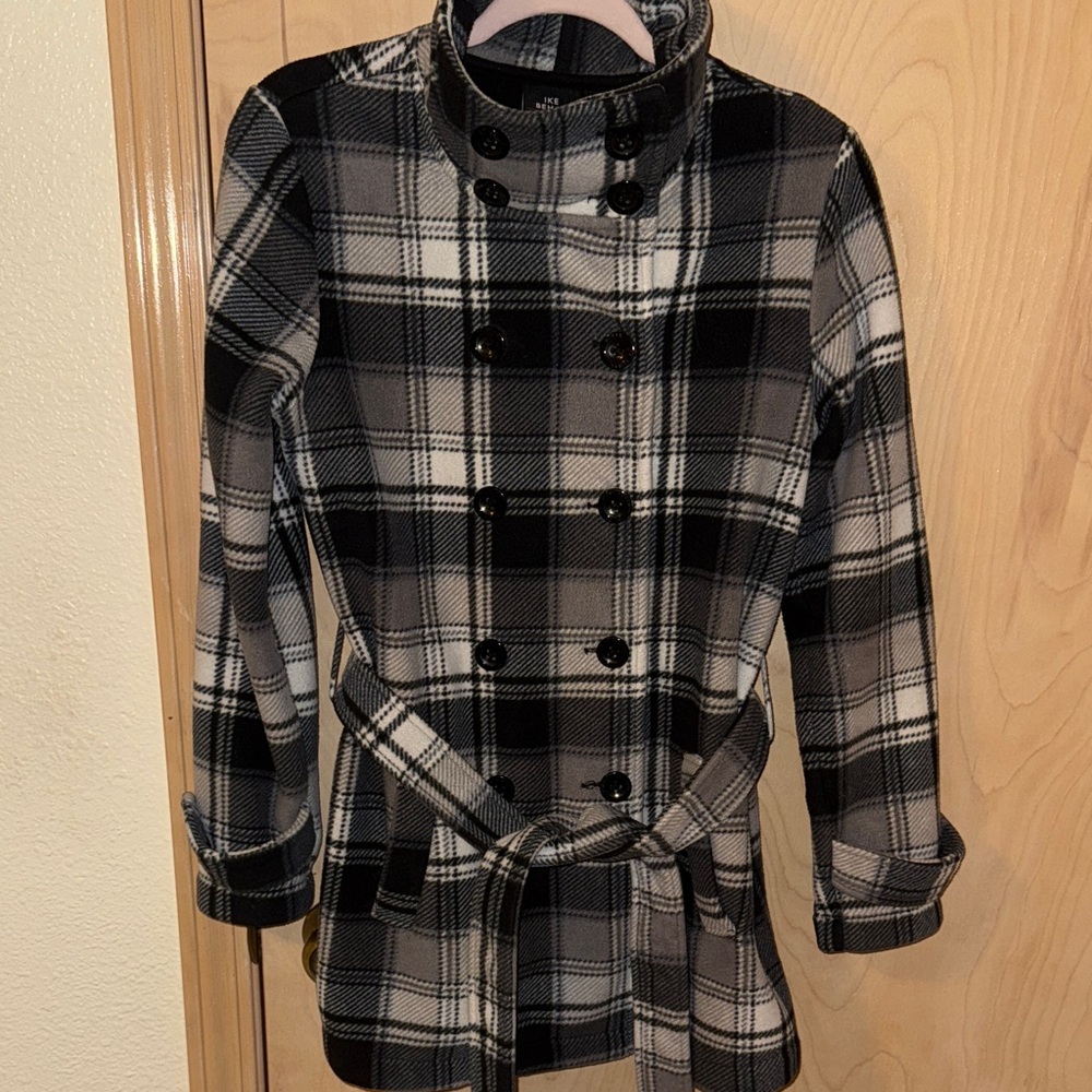 Vintage Y2K Ike Behar Black and Gray Plaid Pea Coat